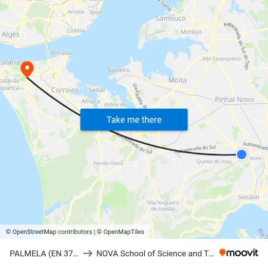 PALMELA (EN 379 56A) to NOVA School of Science and Technology map