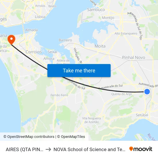 AIRES (QTA PINHAL) to NOVA School of Science and Technology map
