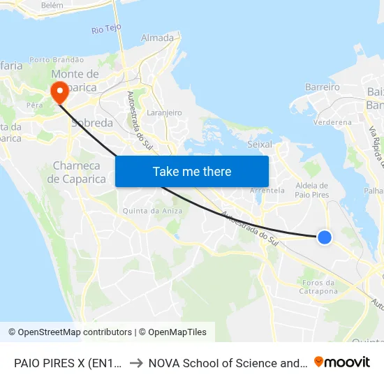 PAIO PIRES X (EN10 KM 14) to NOVA School of Science and Technology map