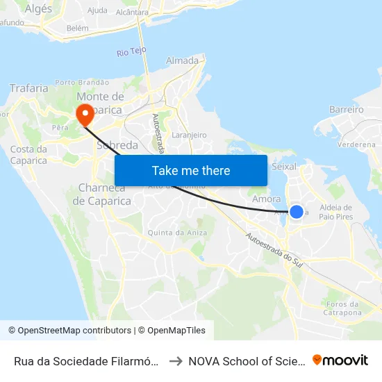Rua da Sociedade Filarmónica União Arrentelense 5 to NOVA School of Science and Technology map