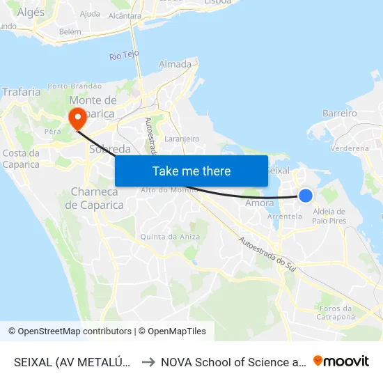 SEIXAL (AV METALÚRGICOS N89) to NOVA School of Science and Technology map