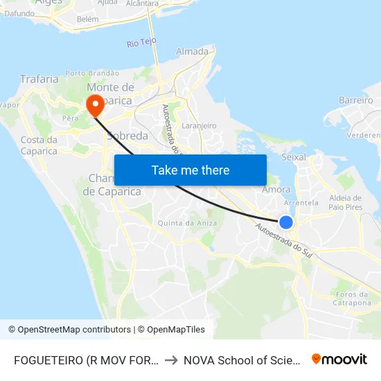 FOGUETEIRO (R MOV FORÇ ARM 22) FARMÁCIA to NOVA School of Science and Technology map