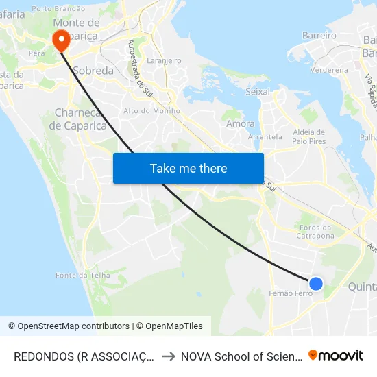REDONDOS (R ASSOCIAÇÃO MORADORES 595) to NOVA School of Science and Technology map