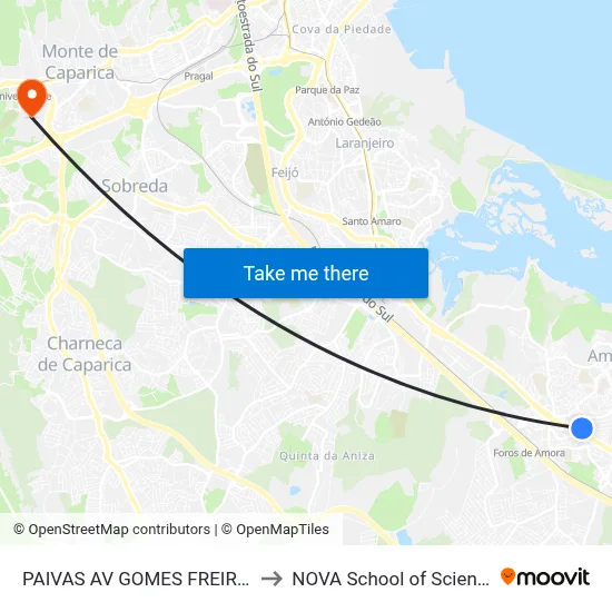 PAIVAS AV GOMES FREIRE ANDR(X)AV LIBERD to NOVA School of Science and Technology map
