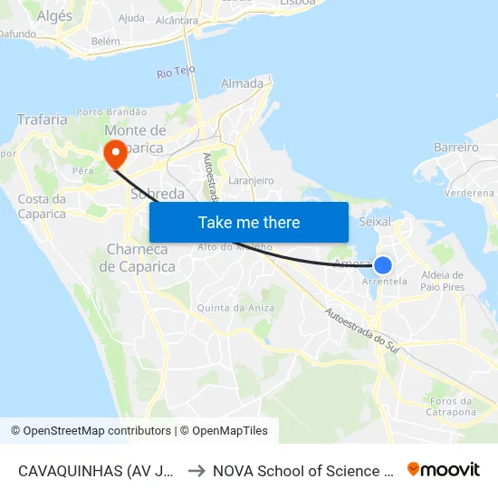 CAVAQUINHAS (AV JOSÉ AFONSO) to NOVA School of Science and Technology map