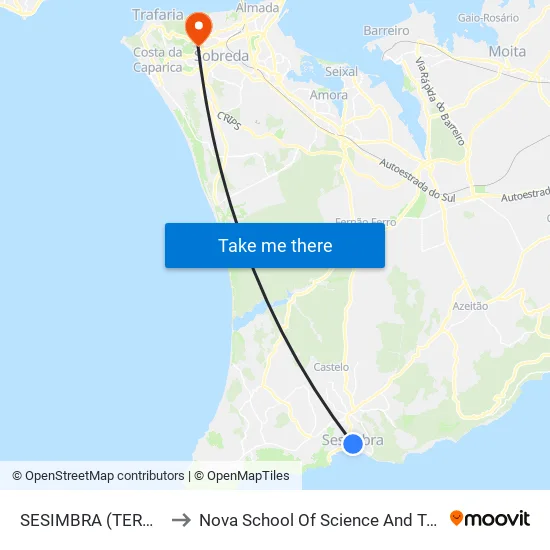 Sesimbra (Terminal) to Nova School Of Science And Technology map