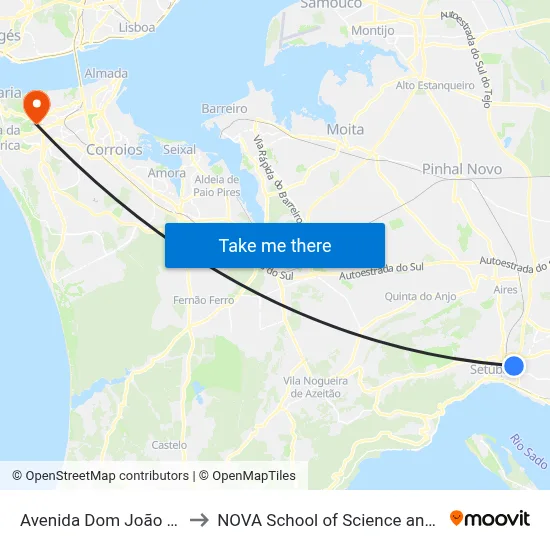 Avenida Dom João II (Escola) to NOVA School of Science and Technology map
