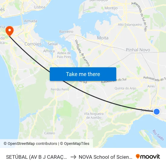 SETÚBAL (AV B J CARAÇA) IGREJA N S CONC to NOVA School of Science and Technology map