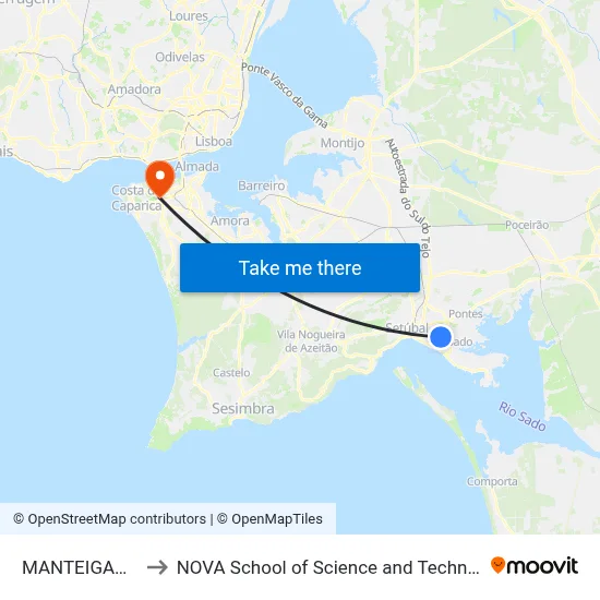 MANTEIGADAS to NOVA School of Science and Technology map