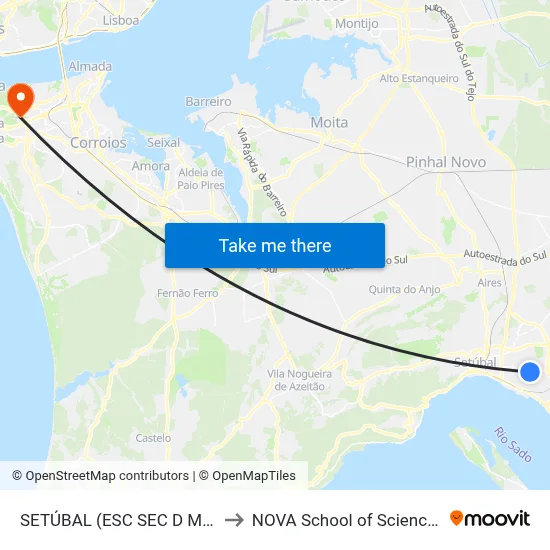 SETÚBAL (ESC SEC D MANUEL MARTINS) to NOVA School of Science and Technology map