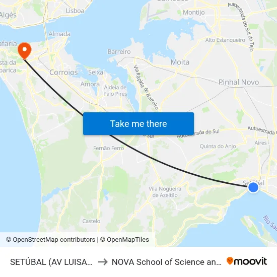 SETÚBAL (AV LUISA TODI 310) to NOVA School of Science and Technology map