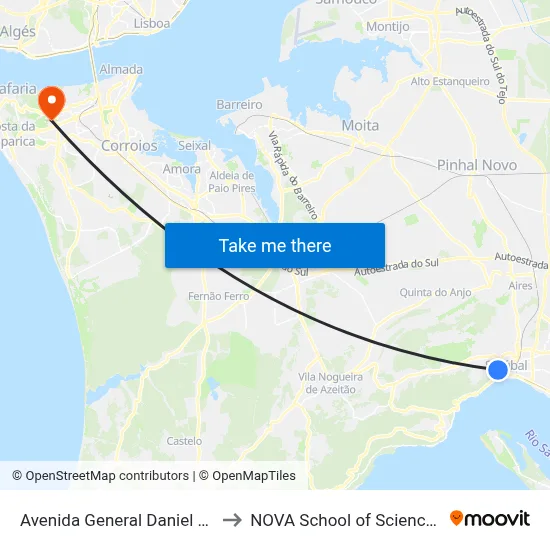 Avenida General Daniel de Sousa Frente 4 to NOVA School of Science and Technology map