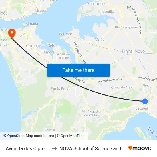 Avenida dos Ciprestes 144 to NOVA School of Science and Technology map