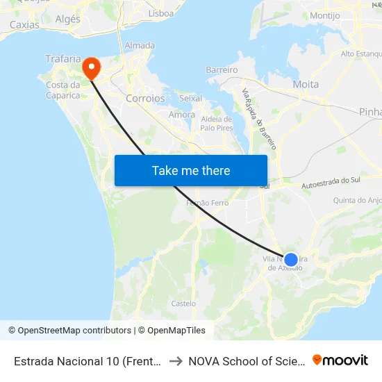 Estrada Nacional 10 (Frente Quinta da Bassaqueira) to NOVA School of Science and Technology map