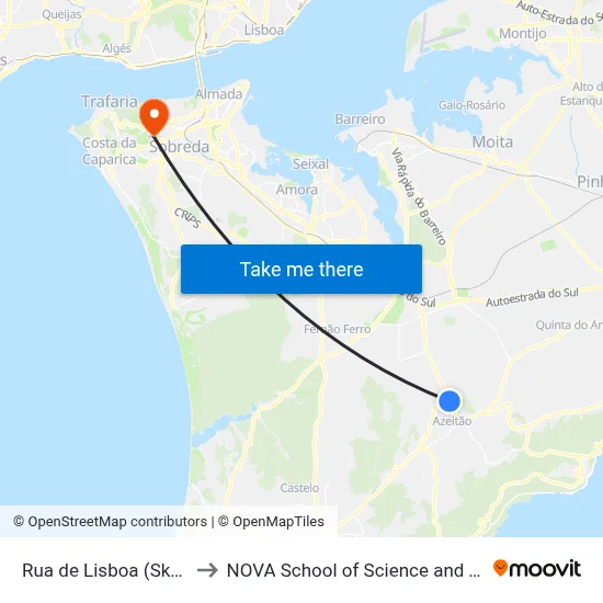 Rua de Lisboa (Skatepark) to NOVA School of Science and Technology map