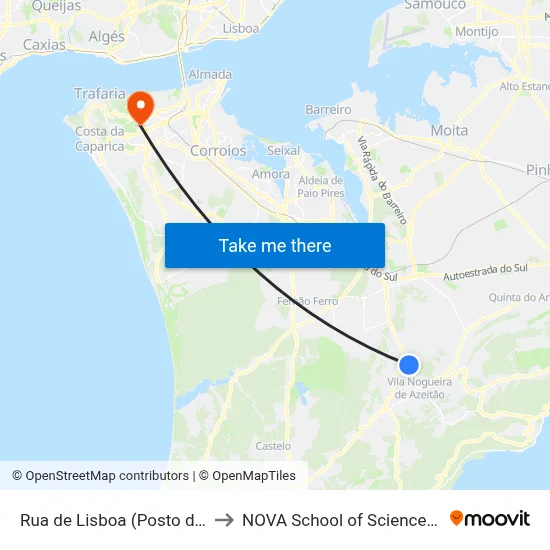 Rua de Lisboa (Posto de Combustivel) to NOVA School of Science and Technology map