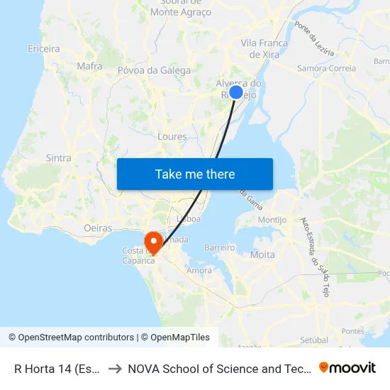 R Horta 14 (Escola) to NOVA School of Science and Technology map
