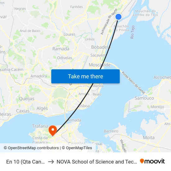 En 10 (Qta Caniços) to NOVA School of Science and Technology map