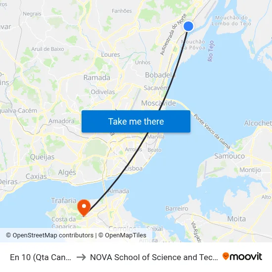 En 10 (Qta Caniços) to NOVA School of Science and Technology map