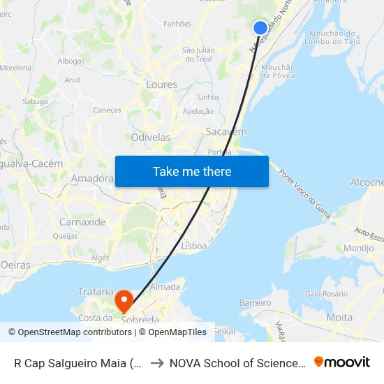 R Cap Salgueiro Maia (Qta Maranhota) to NOVA School of Science and Technology map