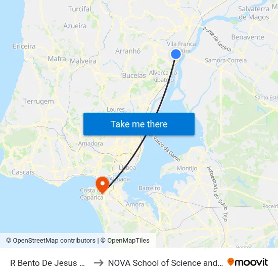 R Bento De Jesus Caraça 13 to NOVA School of Science and Technology map