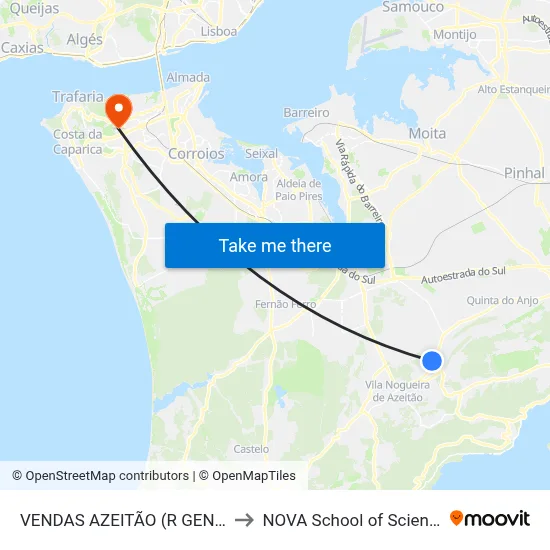 VENDAS AZEITÃO (R GEN HUMB DELGADO 35) to NOVA School of Science and Technology map