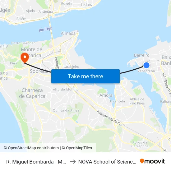 R. Miguel Bombarda - Mercado 25 de Abril to NOVA School of Science and Technology map