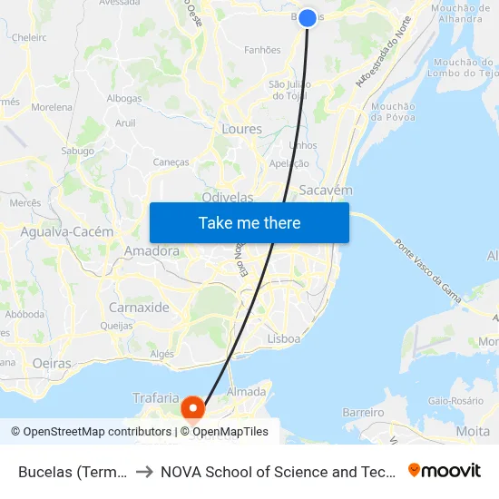 Bucelas (Terminal) to NOVA School of Science and Technology map