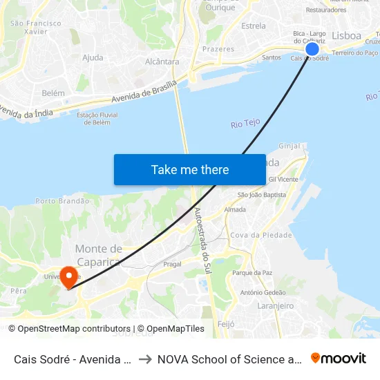 Cais Sodré - Avenida 24 De Julho to NOVA School of Science and Technology map