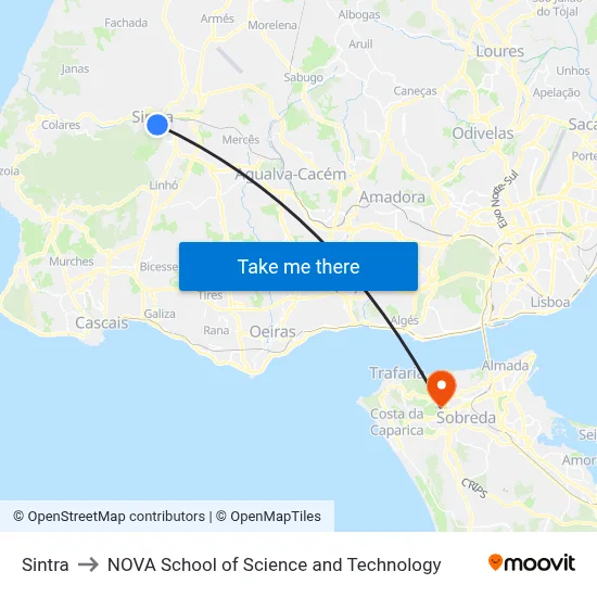 Sintra to NOVA School of Science and Technology map