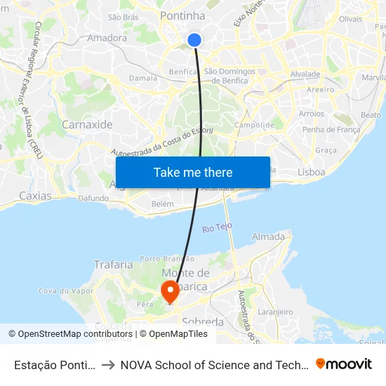 Estação Pontinha to NOVA School of Science and Technology map