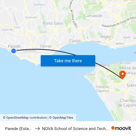 Parede (Estação) to NOVA School of Science and Technology map