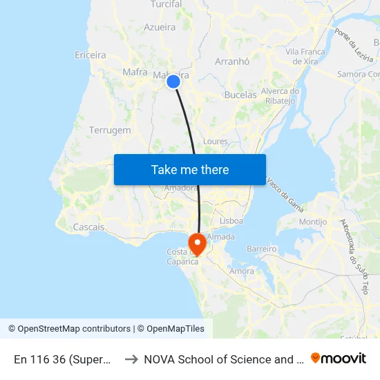 En 116 36 (Supermercado) to NOVA School of Science and Technology map