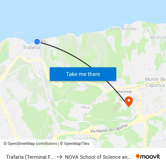 Trafaria (Terminal Fluvial) P2 to NOVA School of Science and Technology map