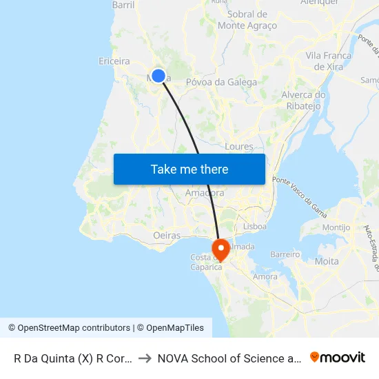 R Da Quinta (X) R Coronel Calado to NOVA School of Science and Technology map