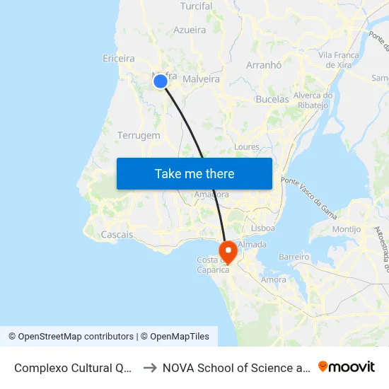Complexo Cultural Quinta Raposa to NOVA School of Science and Technology map