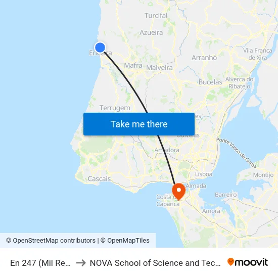 En 247 (Mil Regos) to NOVA School of Science and Technology map