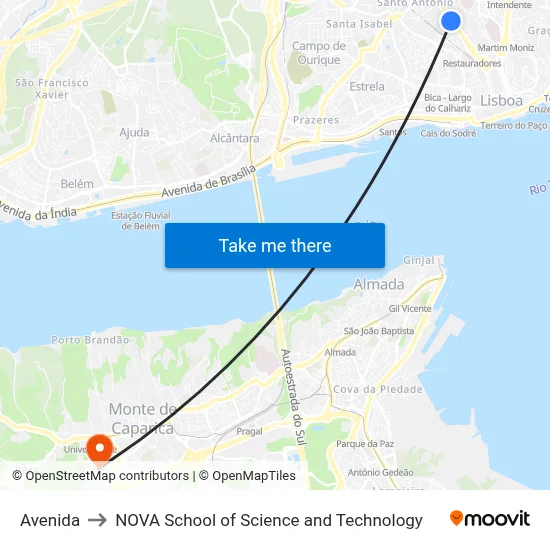 Avenida to NOVA School of Science and Technology map