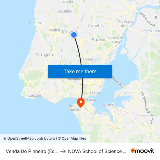 Venda Do Pinheiro (Eco Parque) P2 to NOVA School of Science and Technology map