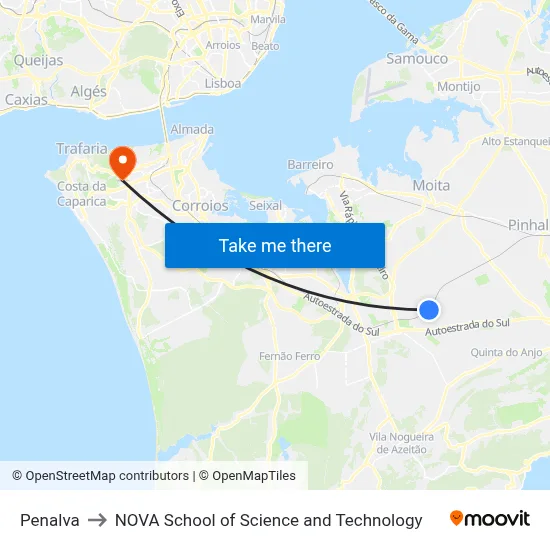 Penalva to NOVA School of Science and Technology map