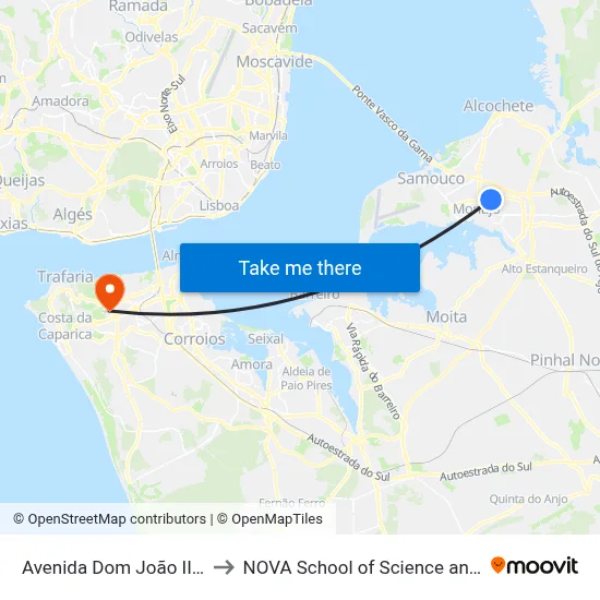 Avenida Dom João II (Rotunda) to NOVA School of Science and Technology map