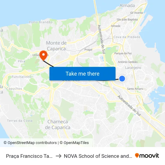 Praça Francisco Taborda P2 to NOVA School of Science and Technology map