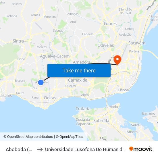 Abóboda (Chafariz) to Universidade Lusófona De Humanidades E Tecnologias map