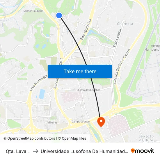 Qta. Lavadeiras to Universidade Lusófona De Humanidades E Tecnologias map