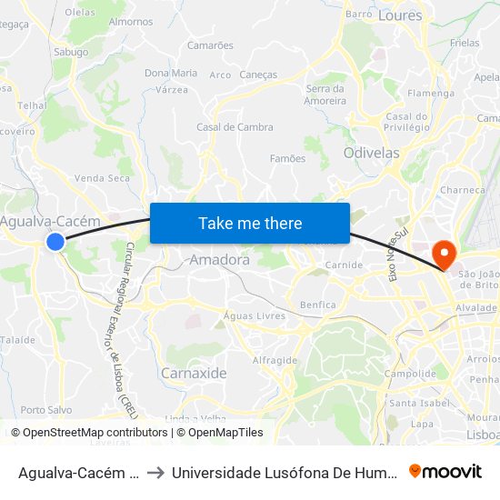 Agualva-Cacém (Estação) P3 to Universidade Lusófona De Humanidades E Tecnologias map