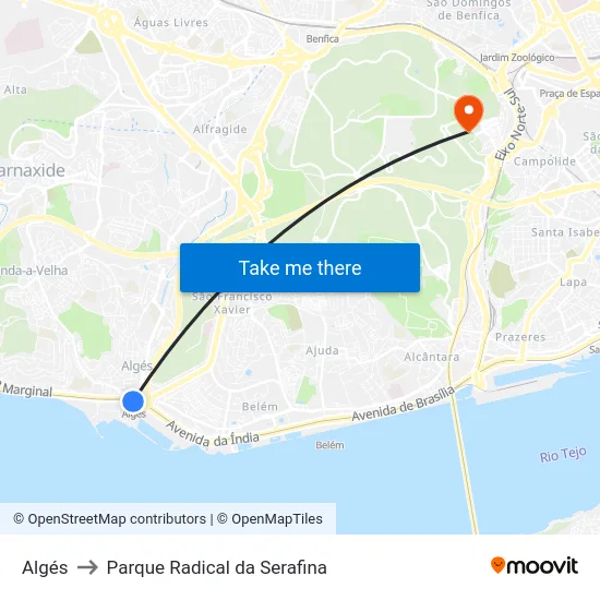 Algés to Parque Radical da Serafina map