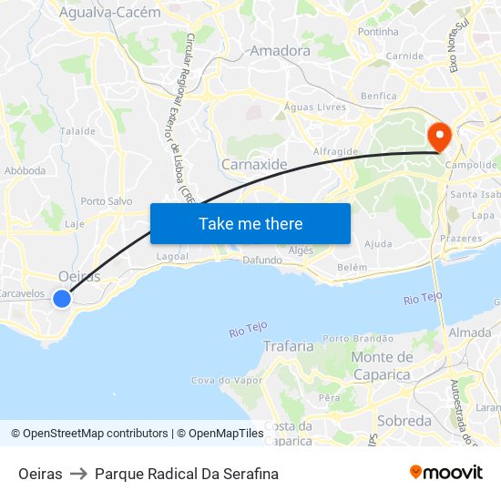 Oeiras to Parque Radical Da Serafina map