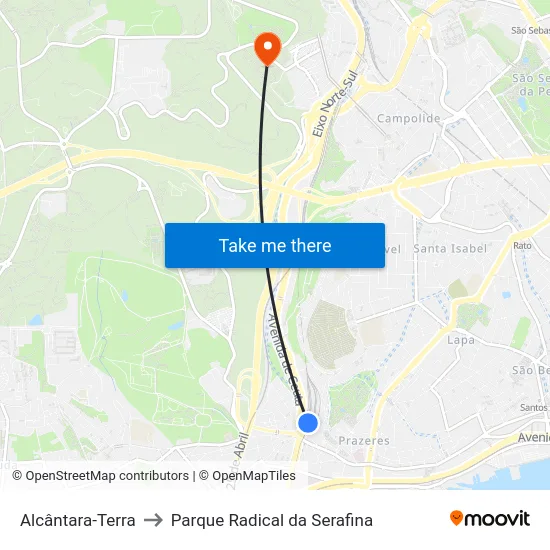Alcântara-Terra to Parque Radical da Serafina map