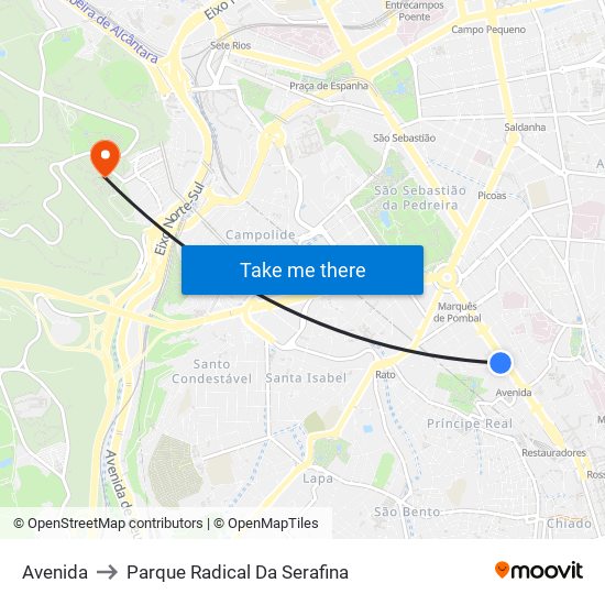 Avenida to Parque Radical Da Serafina map