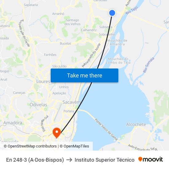 En 248-3 (A-Dos-Bispos) to Instituto Superior Técnico map